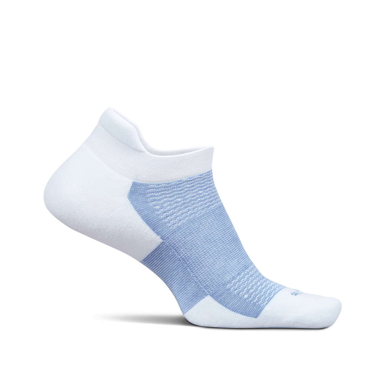 Feetures High Performance Max Cushion No Show Tab Socks - Small / White Tide