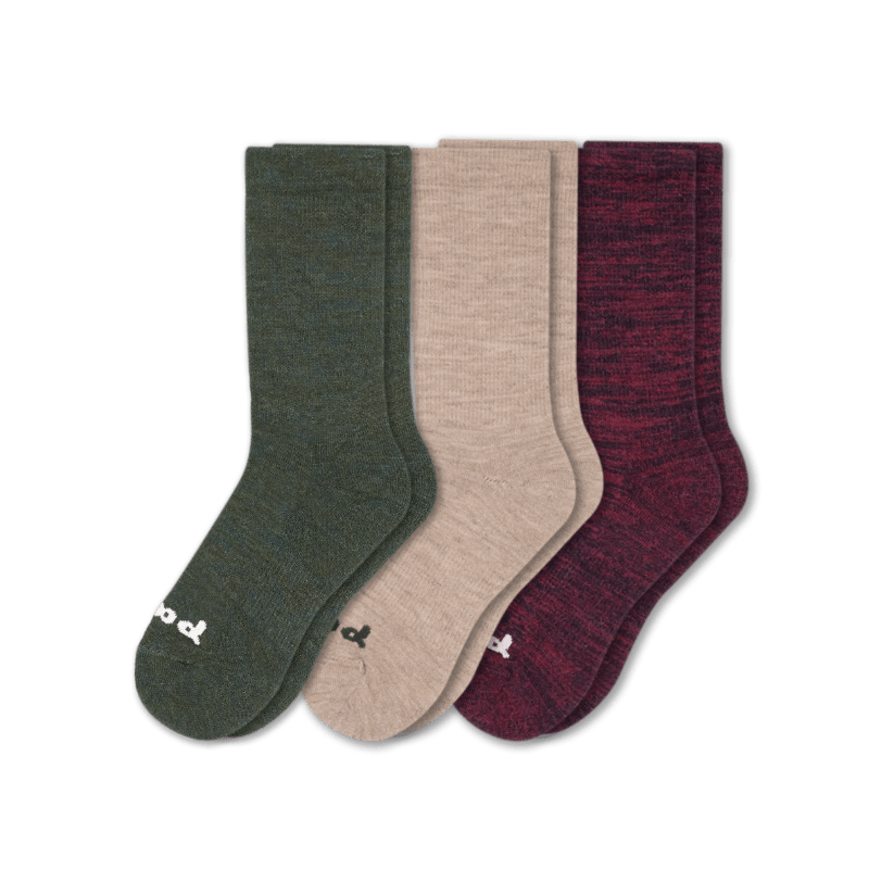 Pacas Mens Alpaca Crew Socks 3-Pack  -  Medium/Large / Olive/Hemp/Merlot