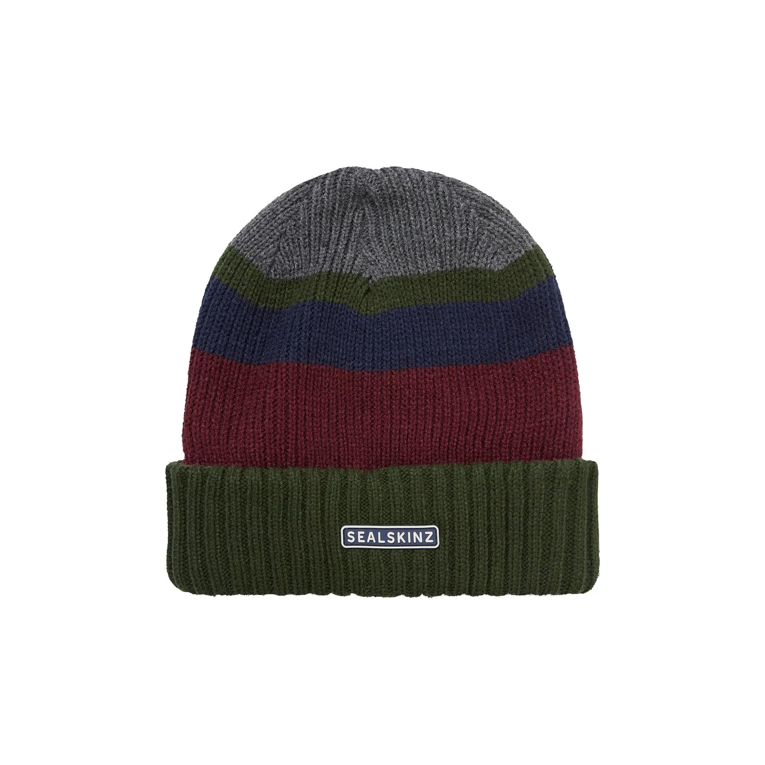 Sealskinz Cromer Waterproof Cold Weather Roll Cuff Striped Beanie  -  Small / Olive