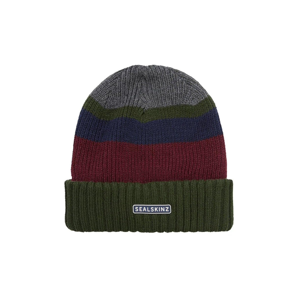 Sealskinz Cromer Waterproof Cold Weather Roll Cuff Striped Beanie  -  Small / Olive