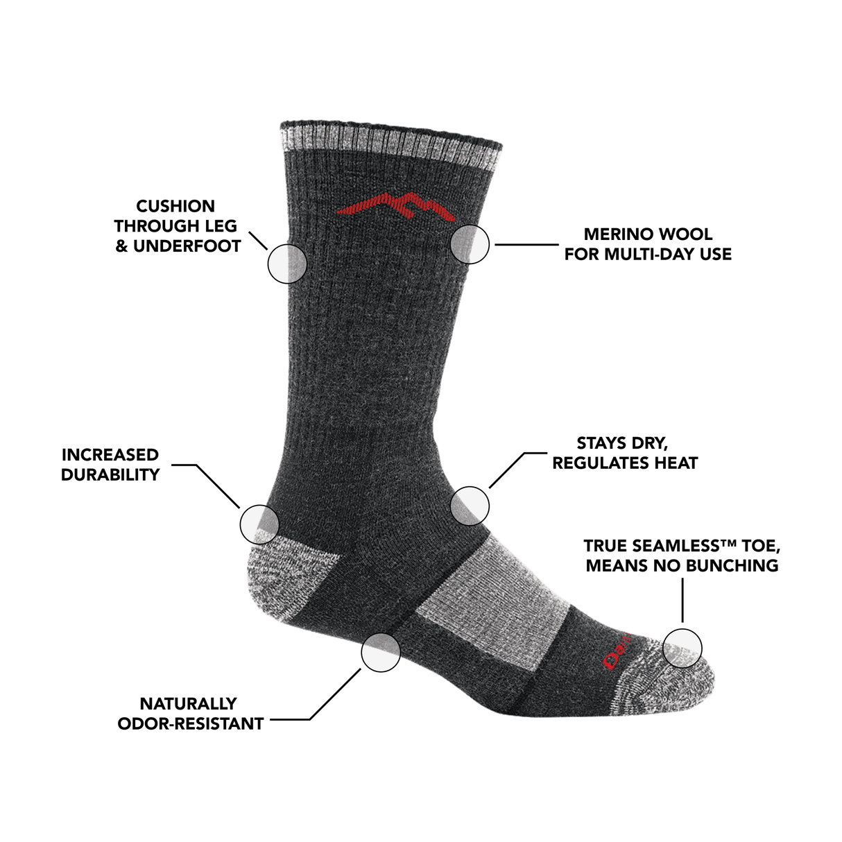 Darn Tough Mens Hiker Boot Full Cushion Midweight Socks -