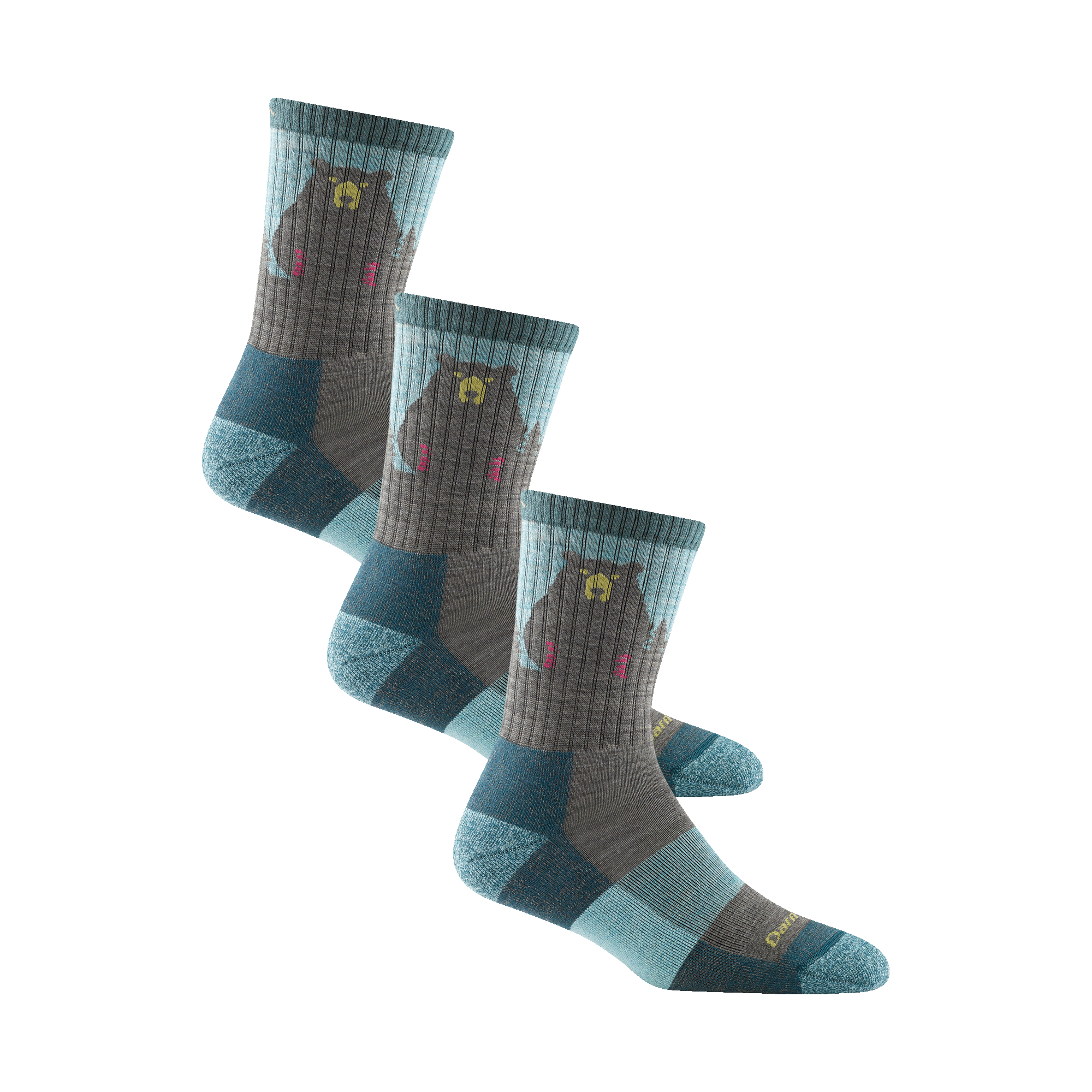 Darn Tough Womens Bear Town Micro Crew Lightweight Hiking 3-Pack Socks  -  Medium / Aqua