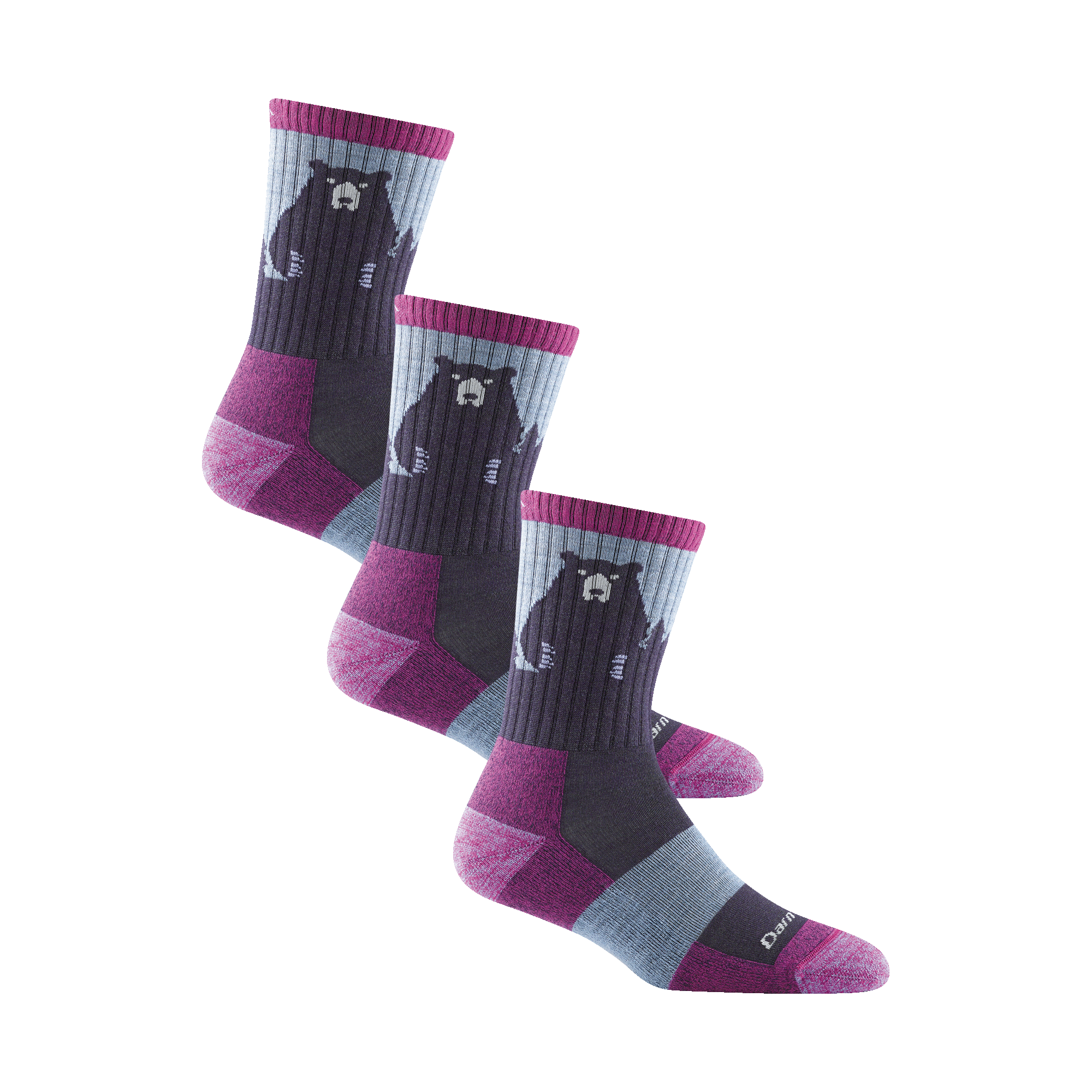 Darn Tough Womens Bear Town Micro Crew Lightweight Hiking 3-Pack Socks  -  Medium / Purple