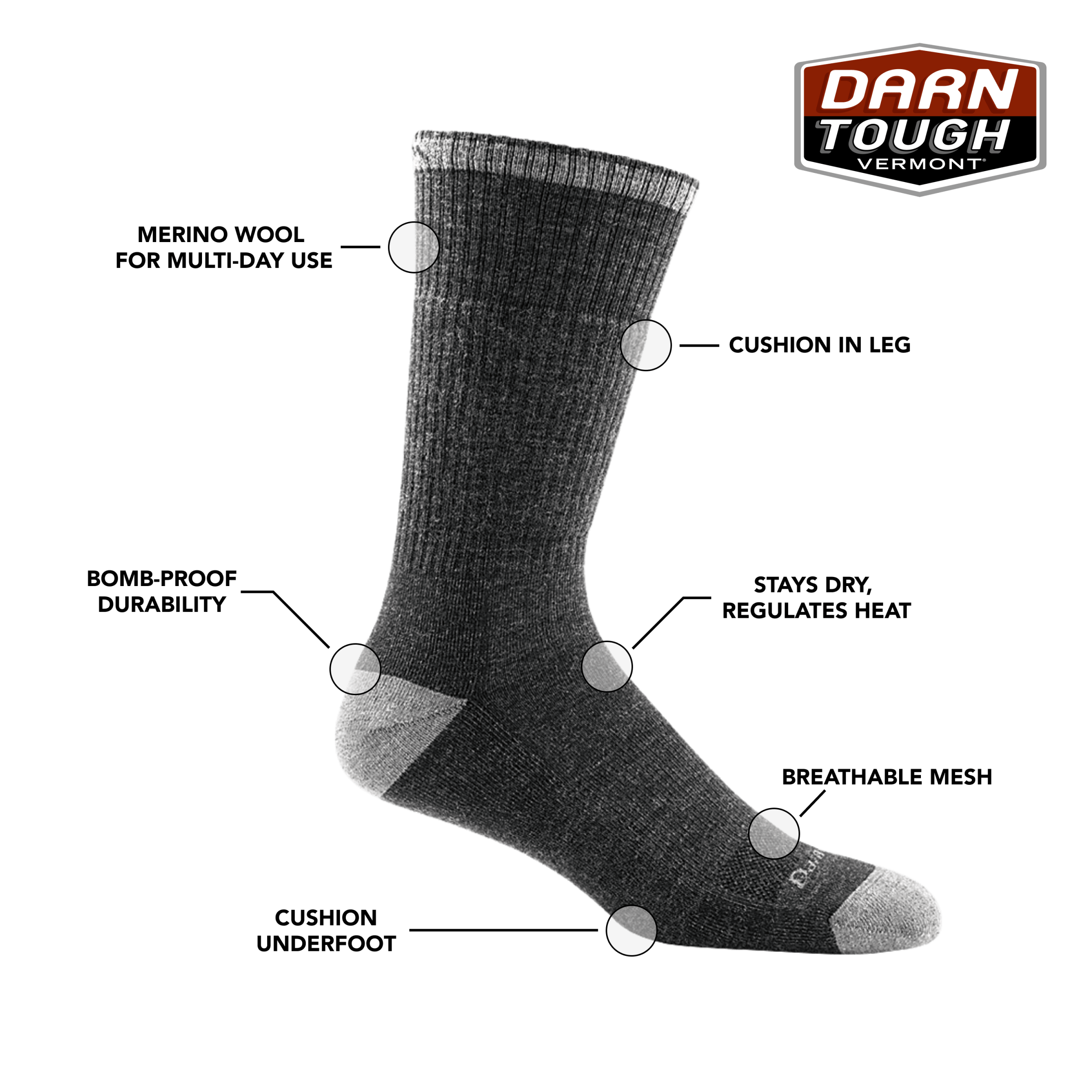 Darn Tough Mens John Henry Boot Midweight Work Socks  -