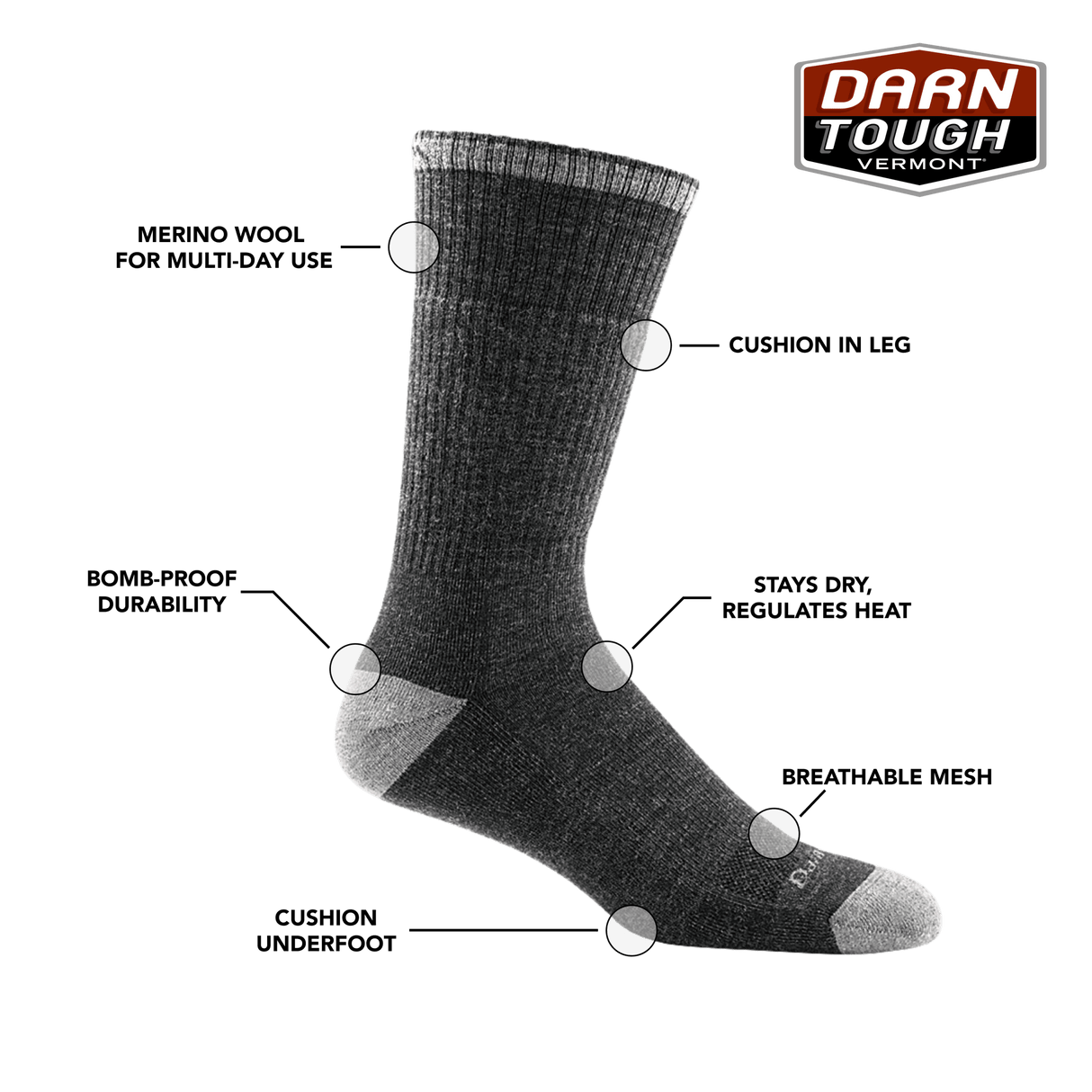 Darn Tough Mens John Henry Boot Midweight Work Socks  -