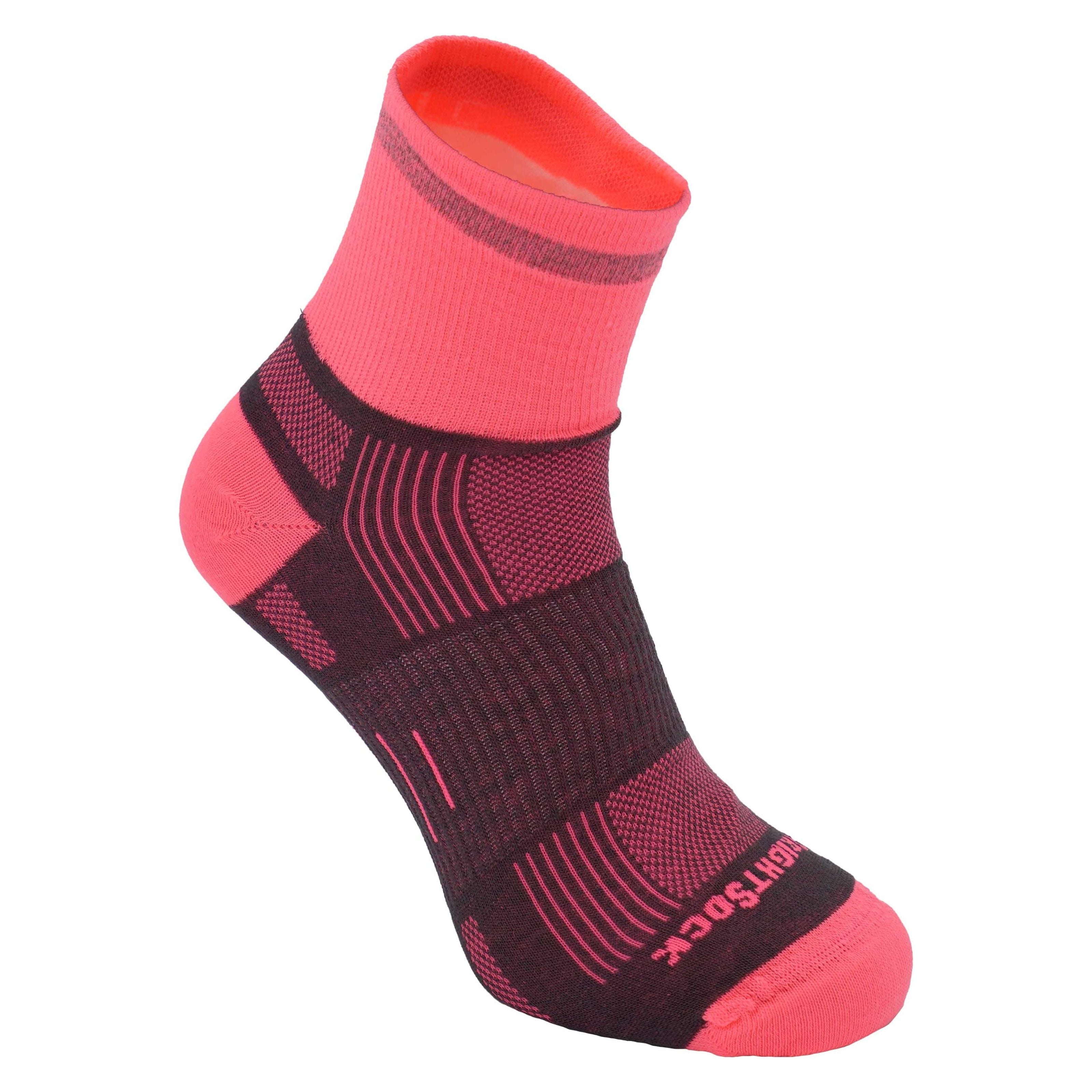Wrightsock Run Reflective Mini Crew Anti-Blister Socks  -  Small / Gray/Neon Pink