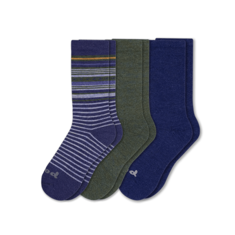 Pacas Mens Alpaca Crew Socks 3-Pack  -  Medium/Large / Navy/Olive/Stripe Marine
