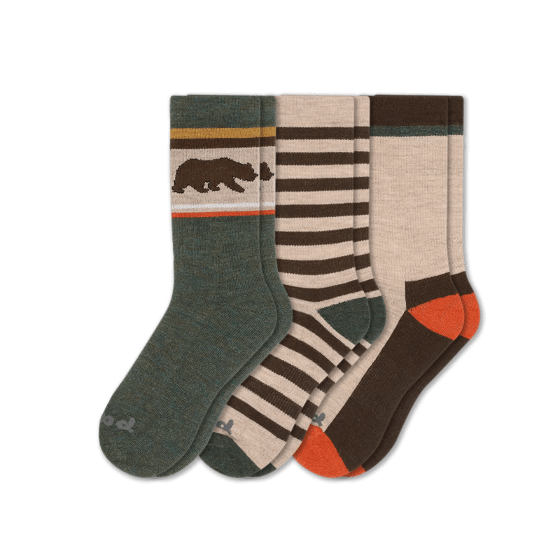 Pacas Mens Alpaca Crew Socks 3-Pack  -  Large/X-Large / Rugby Stripe Hemp/Bear Ivy/Color Block Hemp