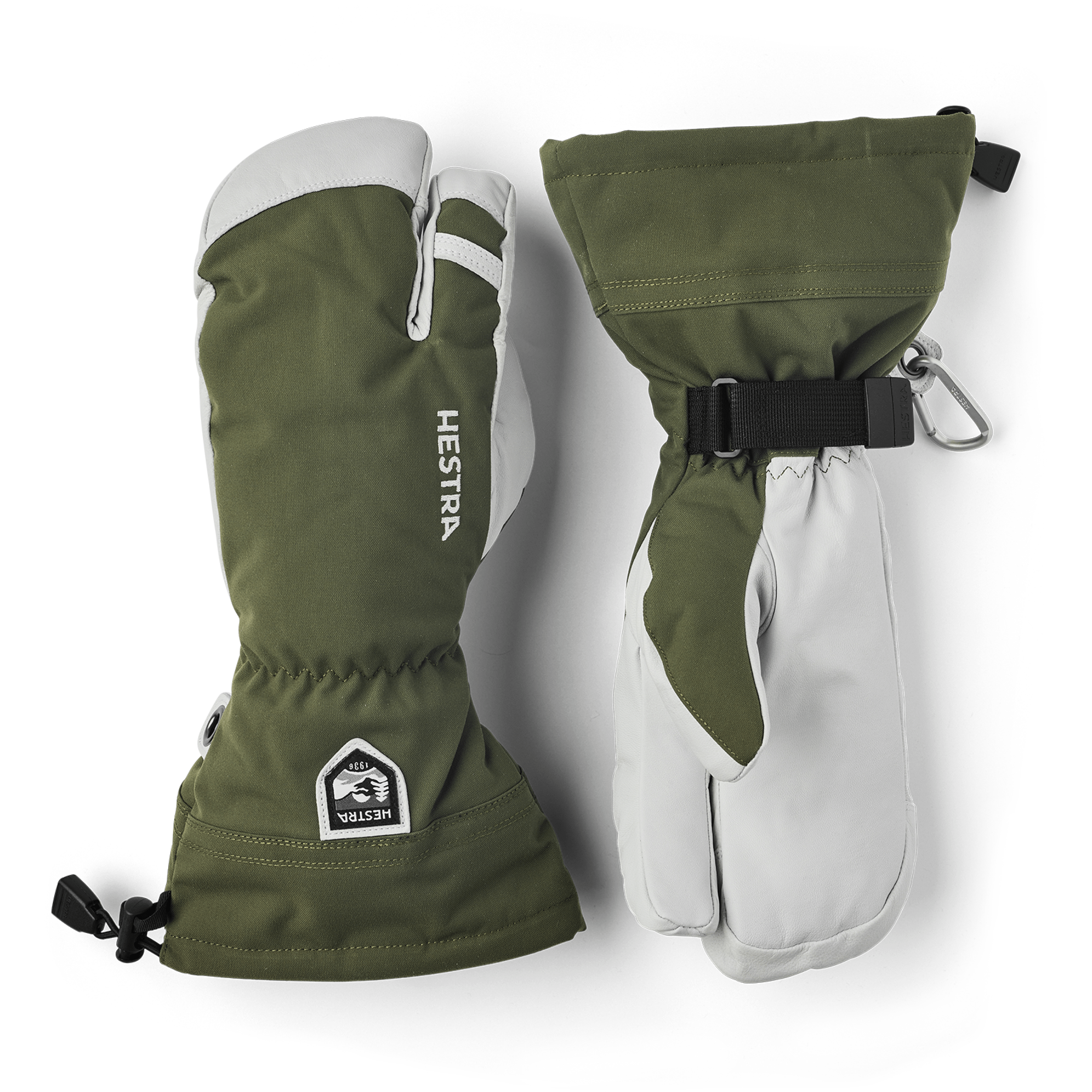 Hestra Army Leather Heli Ski 3-Finger Mittens  -  6 / Olive