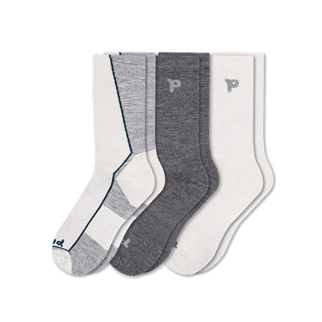 Pacas Mens Alpaca Lightweight Crew Socks 3-Pack  -  Large/X-Large / Striped Sole White-Grey/Solid Charcoal/Solid White