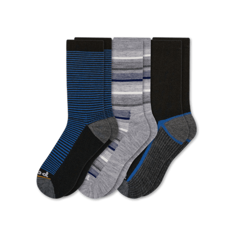 Pacas Mens Alpaca Lightweight Crew Socks 3-Pack  -  Large/X-Large / Black Multi Stripe/Gray Thin Stripe/Black