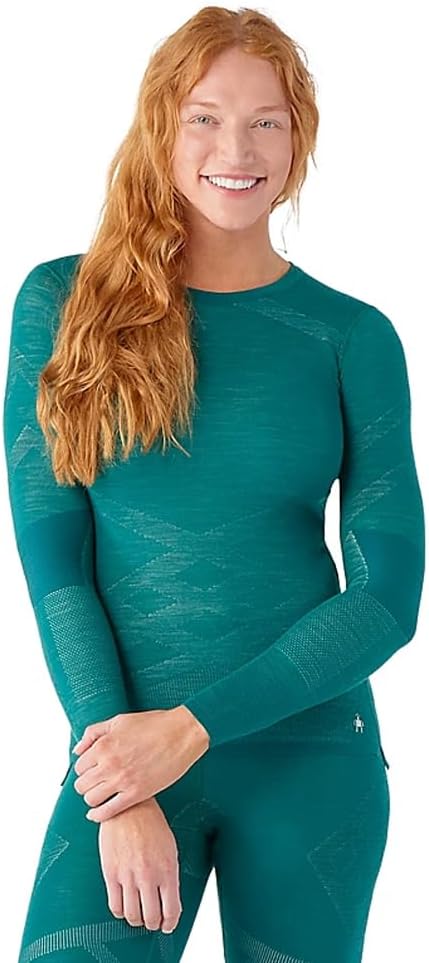 Smartwool Womens Intraknit Thermal Merino Base Layer Crew - Clearance  -  X-Large / Emerald-White