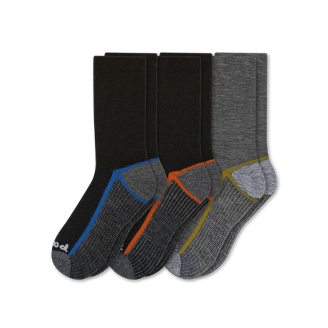 Pacas Mens Alpaca Lightweight Crew Socks 3-Pack  -  Medium/Large / Striped Sole Black-Blue/Striped Sole Black-Orange/Striped Sole Charcoal