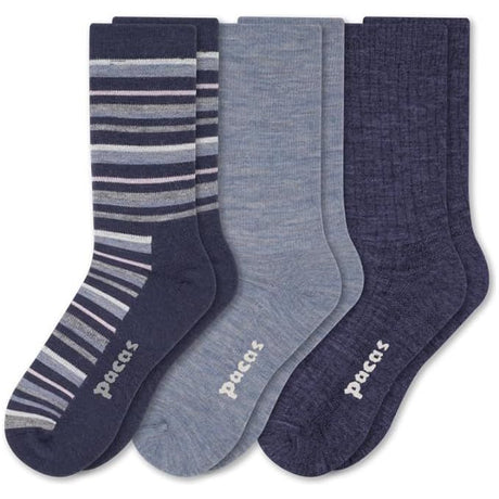 Pacas Womens Lightweight Alpaca Crew Socks 3-Pack  -  Small/Medium / Stripe/Blue