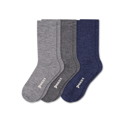 Pacas Womens Lightweight Alpaca Crew Socks 3-Pack  -  Small/Medium / Gray/Charcoal/Navy