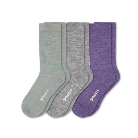 Pacas Womens Lightweight Alpaca Crew Socks 3-Pack  -  Medium/Large / Sage/Gray/Purple