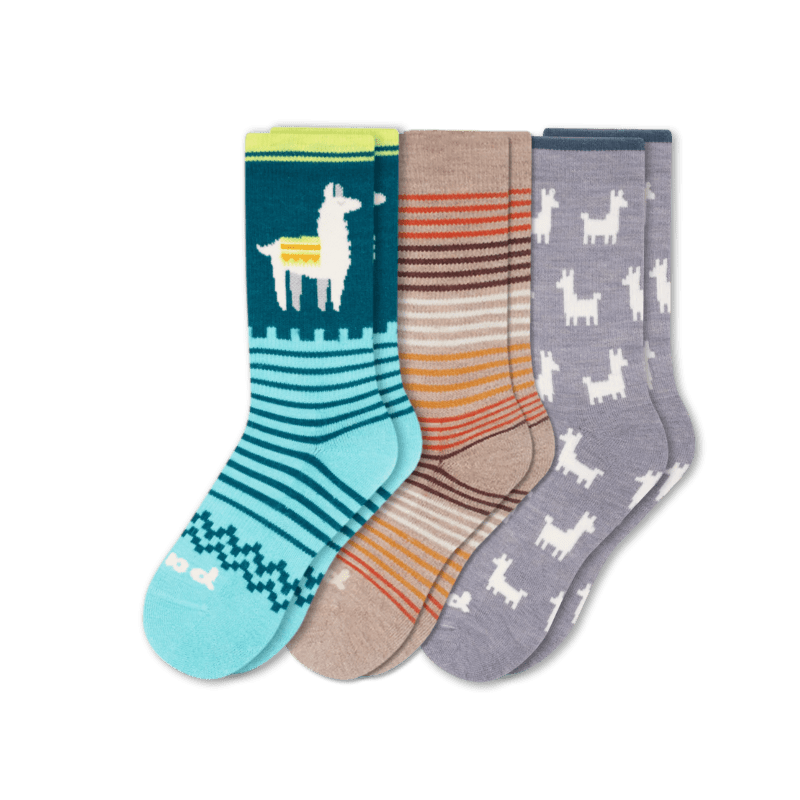 Pacas Womens Alpaca Crew 3-Pack Socks  -  Medium/Large / Teal Alpaca/Orange Stripe/AO Alpaca