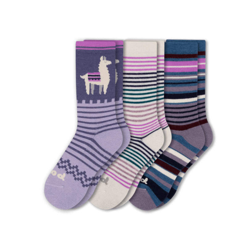Pacas Womens Alpaca Crew 3-Pack Socks  -  Small/Medium / Placed Alpaca/Stripes Purple