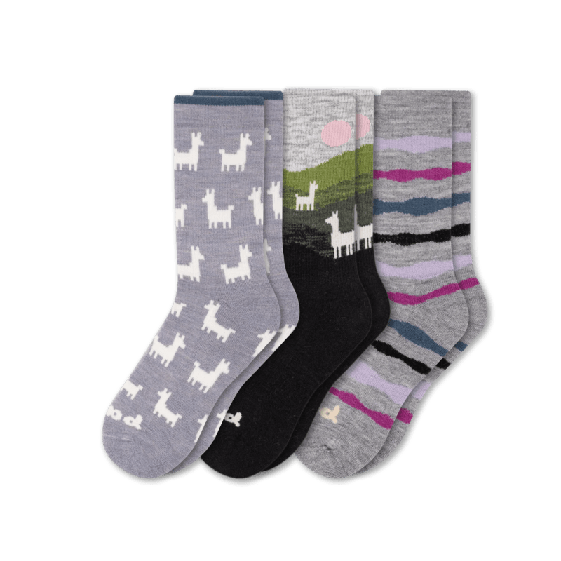 Pacas Womens Alpaca Crew 3-Pack Socks  -  Small/Medium / AO Alpaca/Alpaca Mountain/Gray Wave