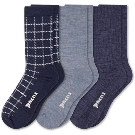 Pacas Womens Lightweight Alpaca Crew Socks 3-Pack  -  Medium/Large / Window Pane Blue