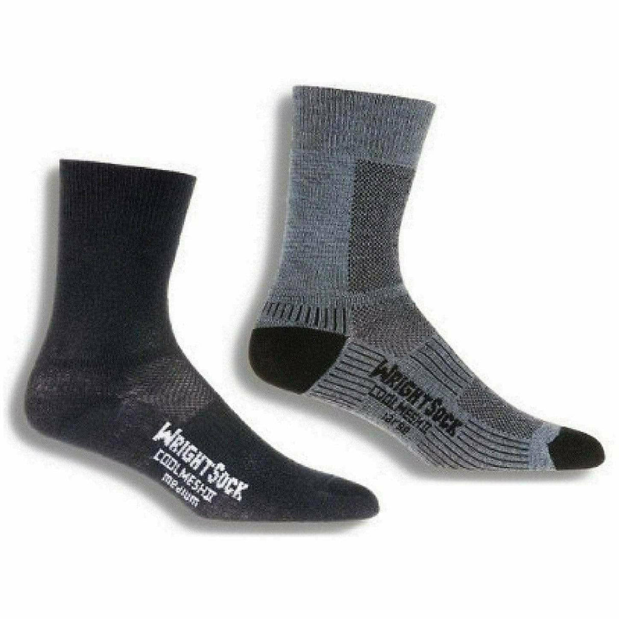 Wrightsock Double-Layer Coolmesh II Lightweight Crew Socks - Clearance  -  Small / Black/Grey / 2-Pair Pack