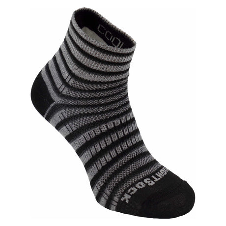 Wrightsock Double-Layer Coolmesh II Lightweight Striped Quarter Socks  -  Medium / Black Gray Stripes