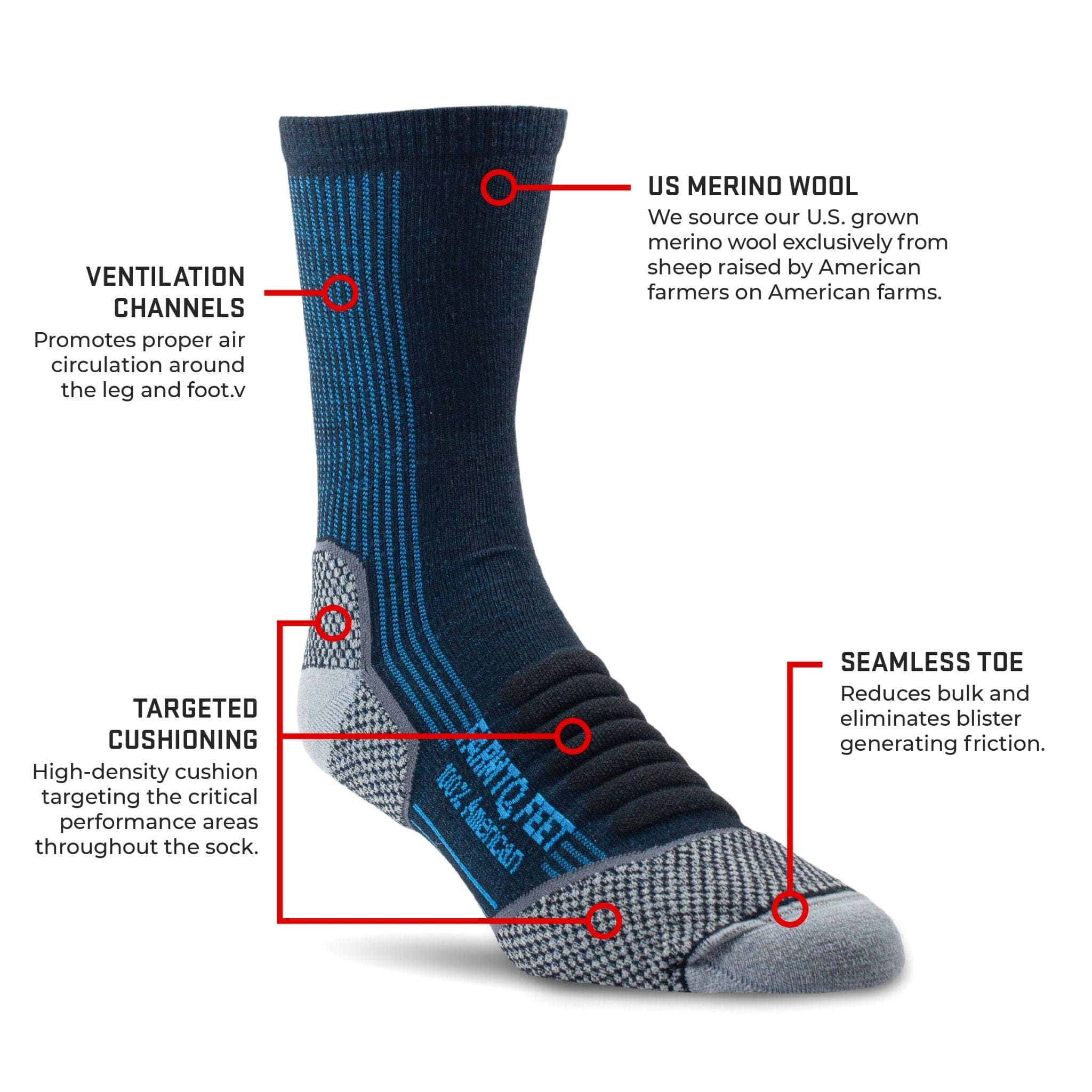 Farm to Feet Damascus Light Cushion 3/4 Crew Hiking Socks  -