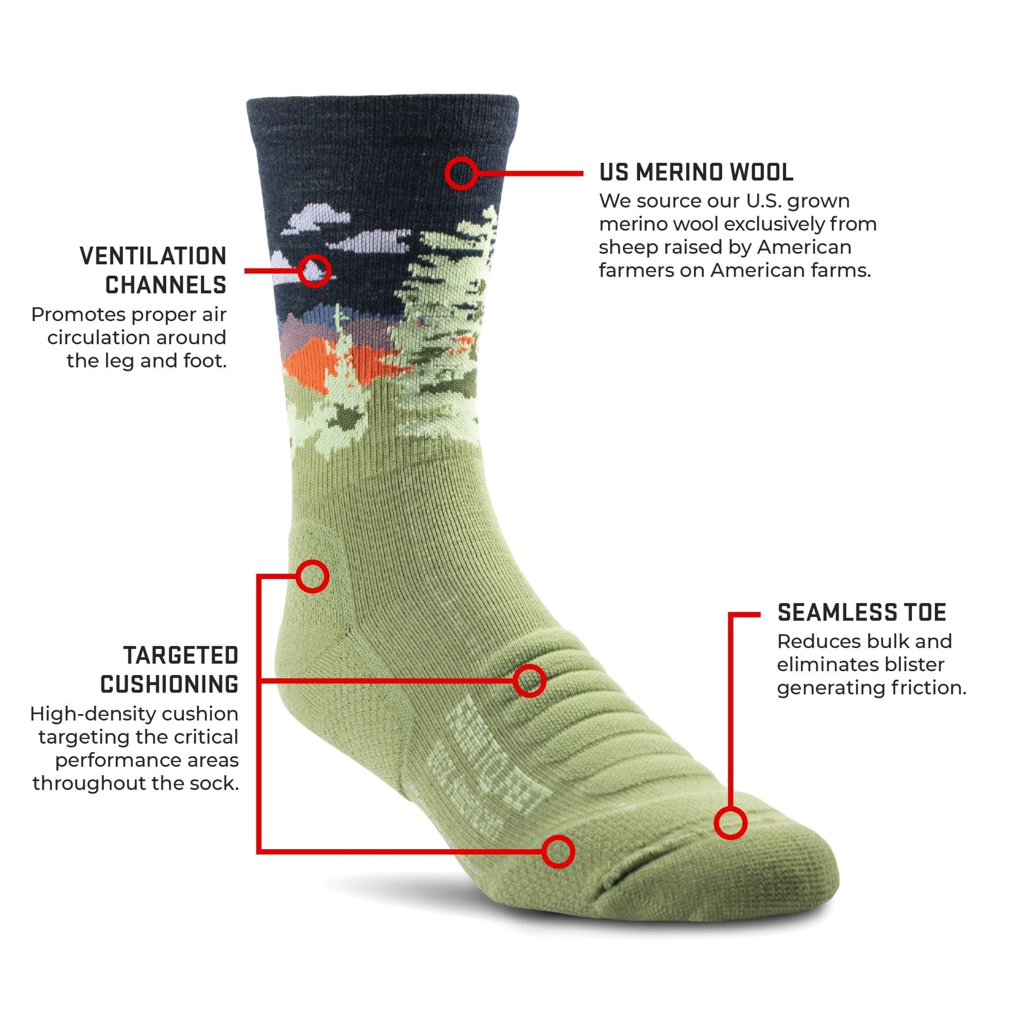 Farm to Feet Cascade Locks Light Targeted Cushion 3/4 Crew Hiking Socks  -