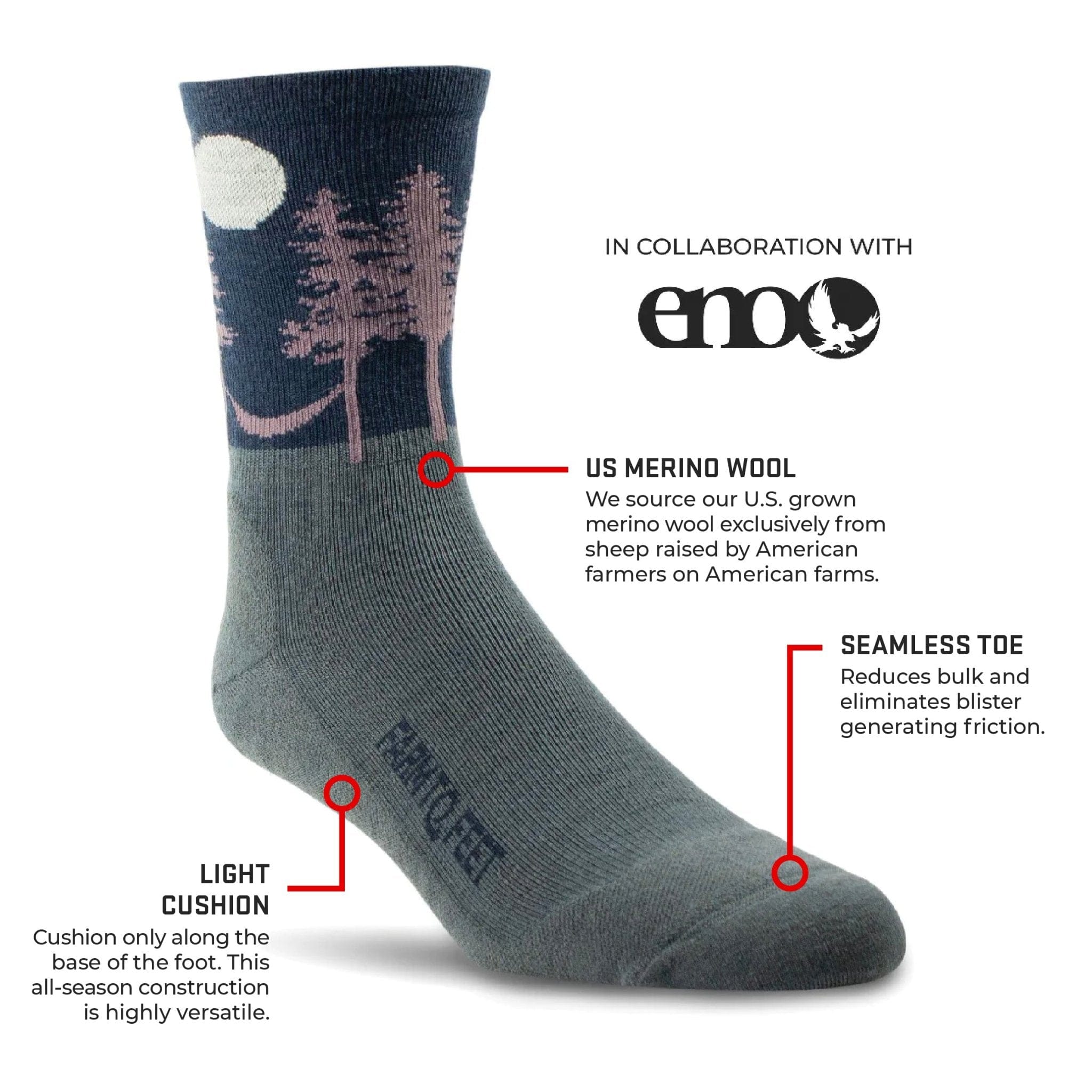 Farm to Feet Asheville Trail Light Cushion 3/4 Crew Socks  -