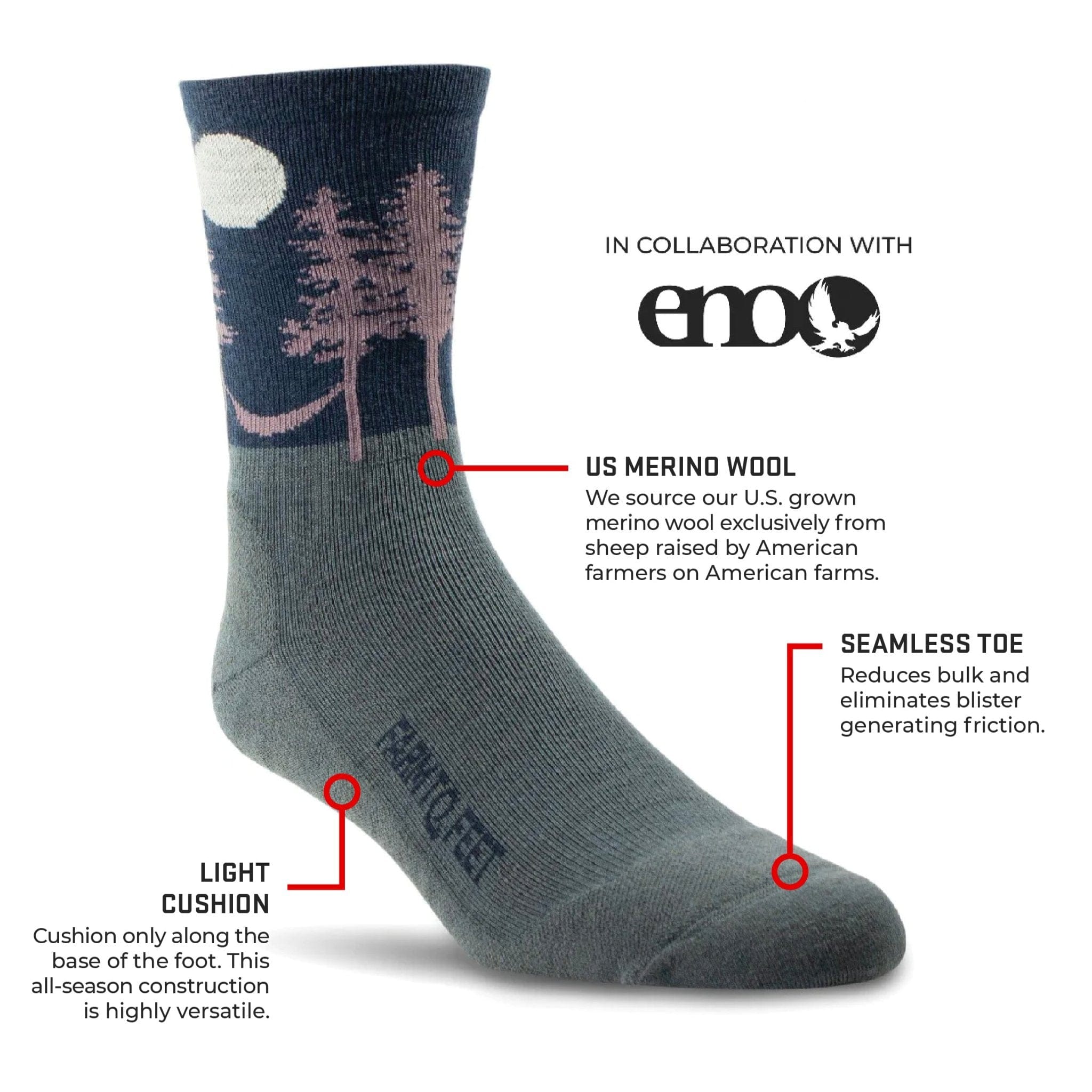 Farm to Feet Asheville Trail Light Cushion 3/4 Crew Socks  -