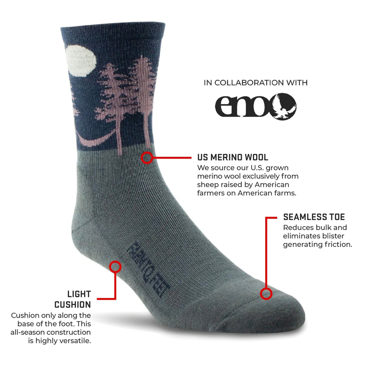 Farm to Feet Asheville Trail Light Cushion 3/4 Crew Socks  -