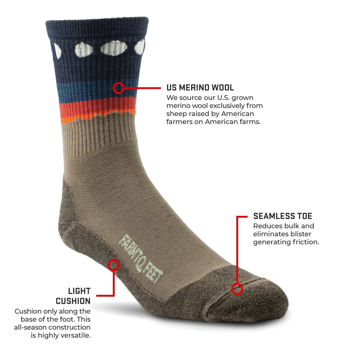 Farm to Feet Flagstaff Lightweight 3/4 Crew Socks  -