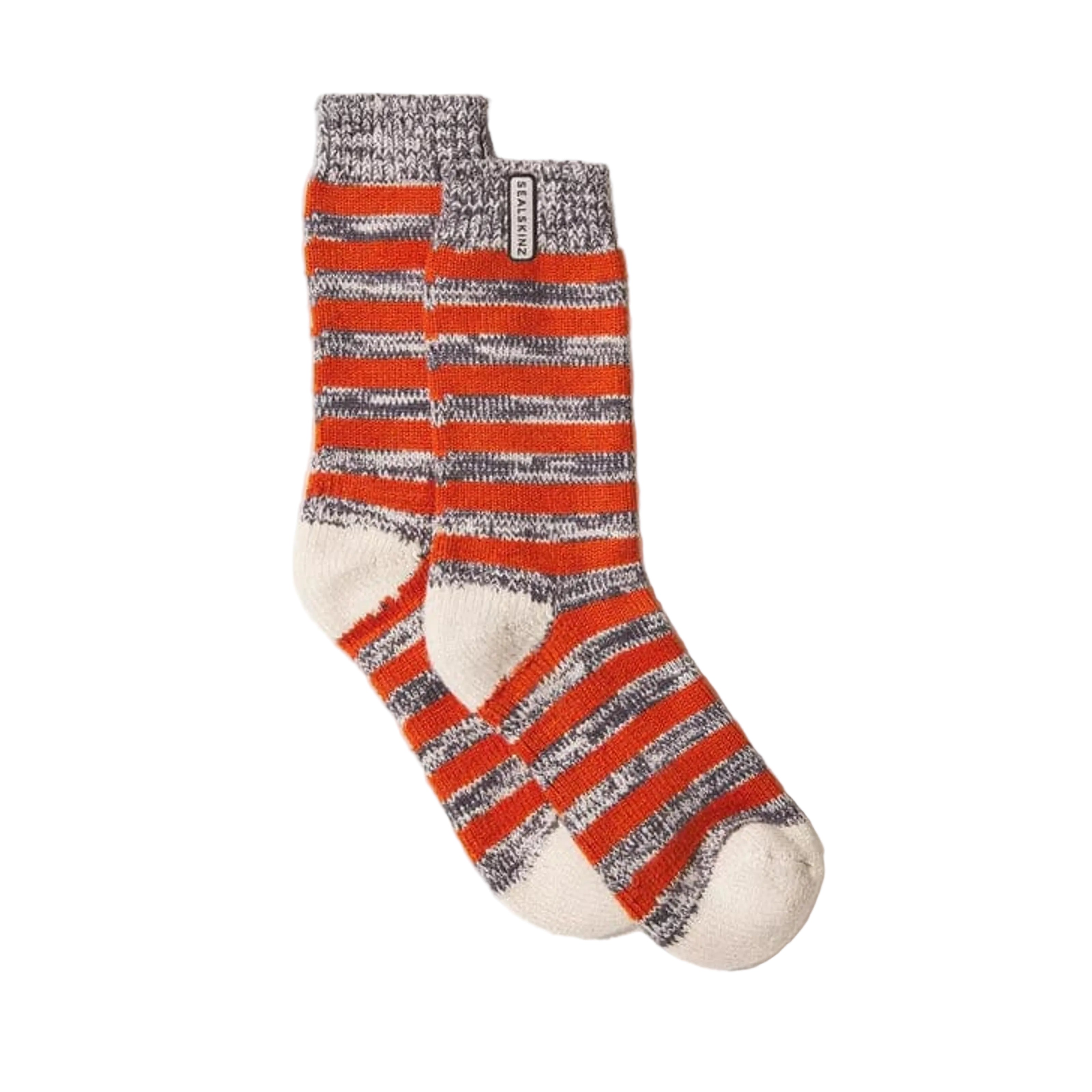 Sealskinz Mens Banham Bamboo Mid-Length Striped Socks  -  Small/Medium / Orange/Gray/Cream
