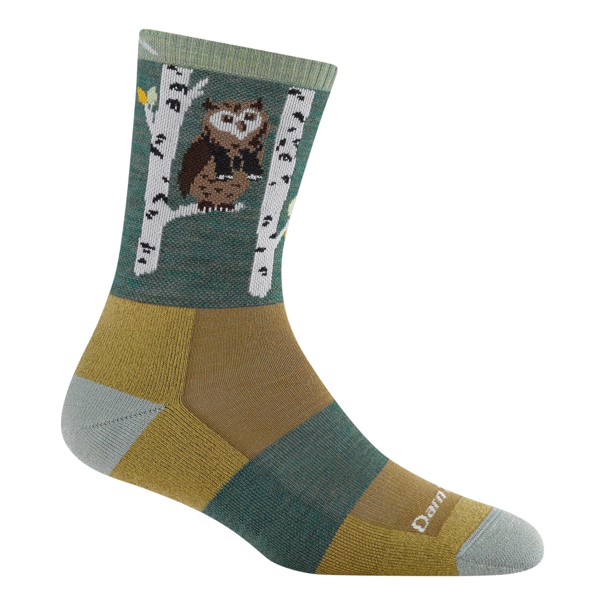Darn Tough Womens Critter Club Micro Crew Lightweight Hiking Socks - Small / Owl Green