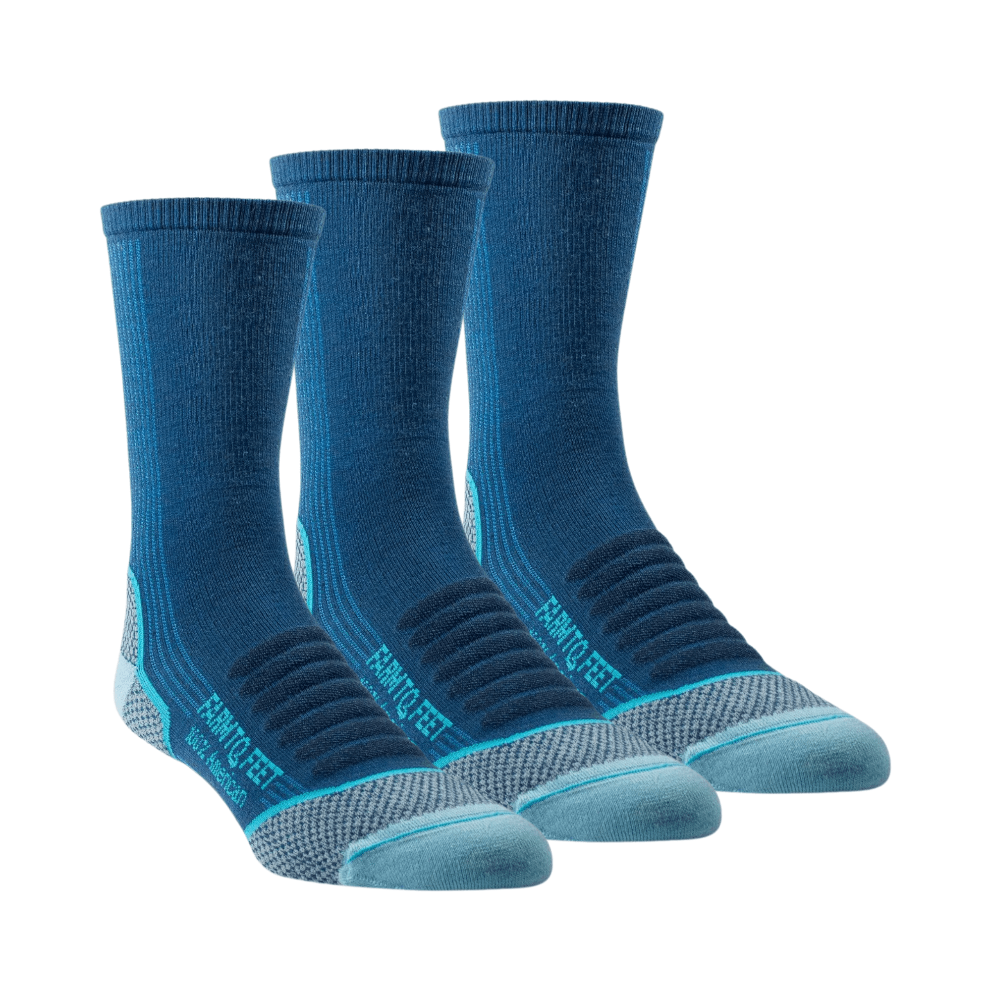Farm to Feet Damascus Light Cushion 3/4 Crew Hiking 3-Pack Socks  -  Small / Denim Blue/Pow Blue