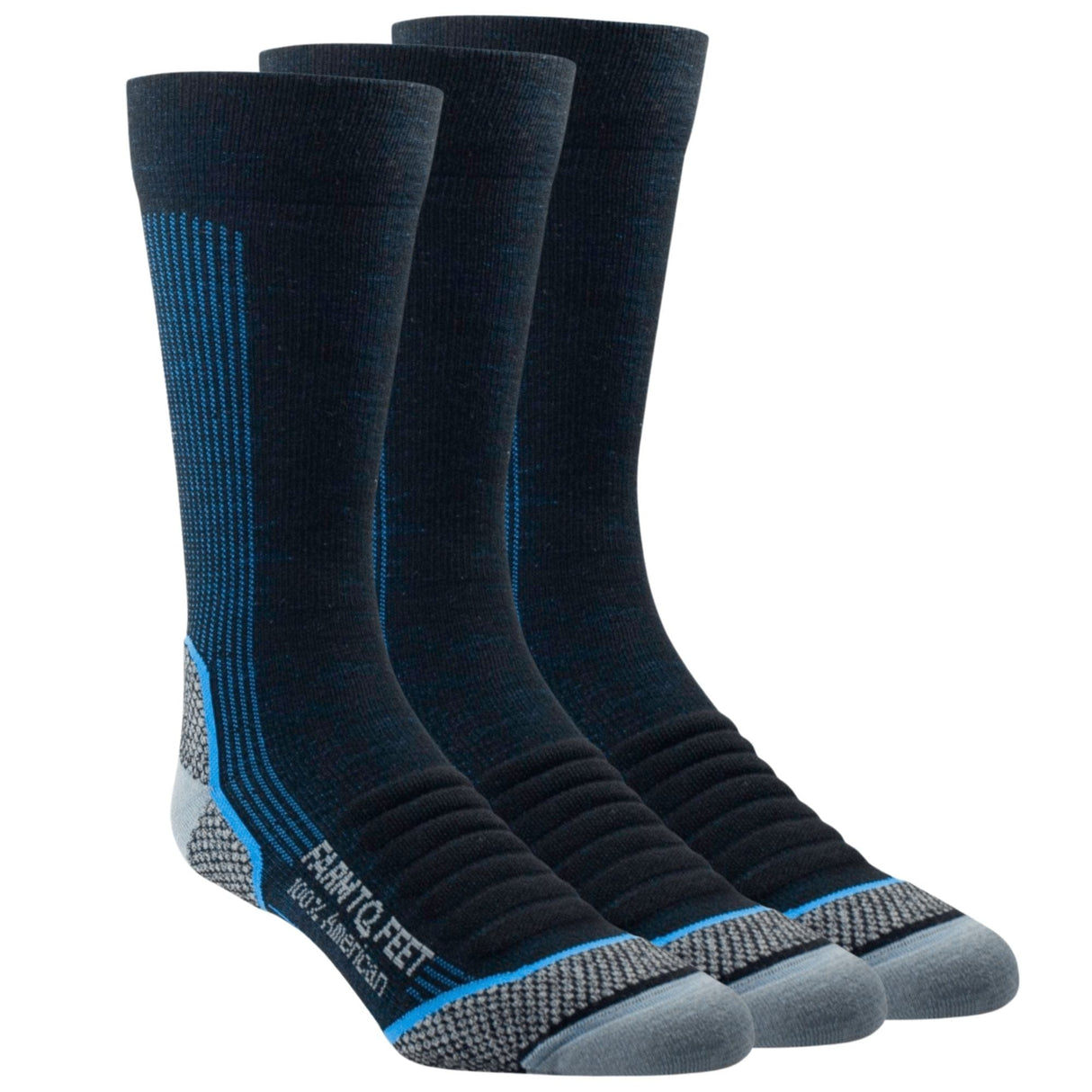 Farm to Feet Damascus Light Cushion Crew Hiking Socks 3-Pack  -  Medium / Black/Bunting