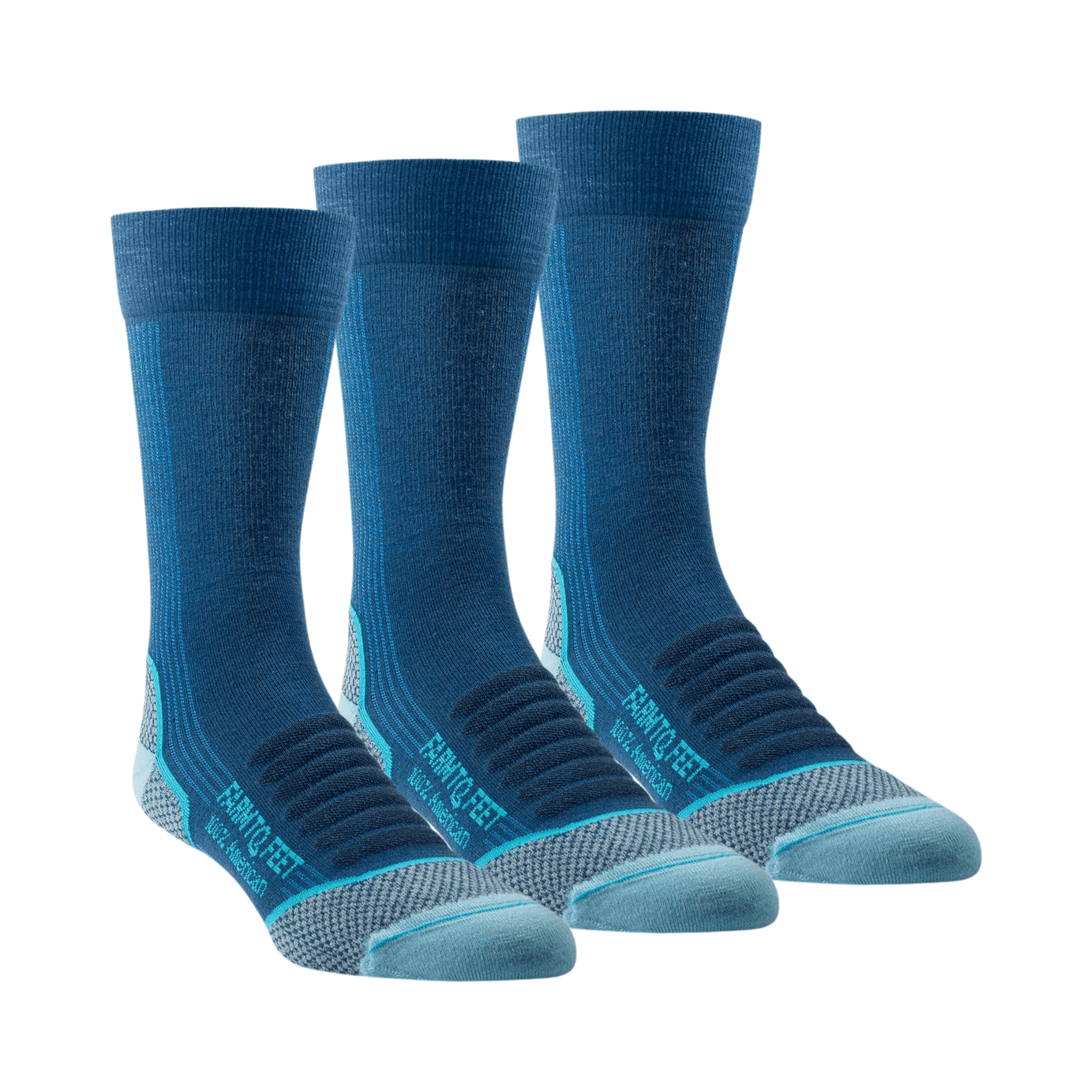 Farm to Feet Damascus Light Cushion Crew Hiking Socks 3-Pack  -  Small / Denim Blue/Pow Blue