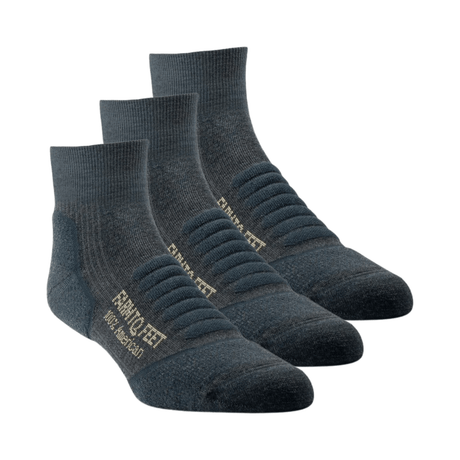 Farm to Feet Mens Damascus Light Cushion 1/4 Crew 3-Pack Socks  -  Small / Shadow