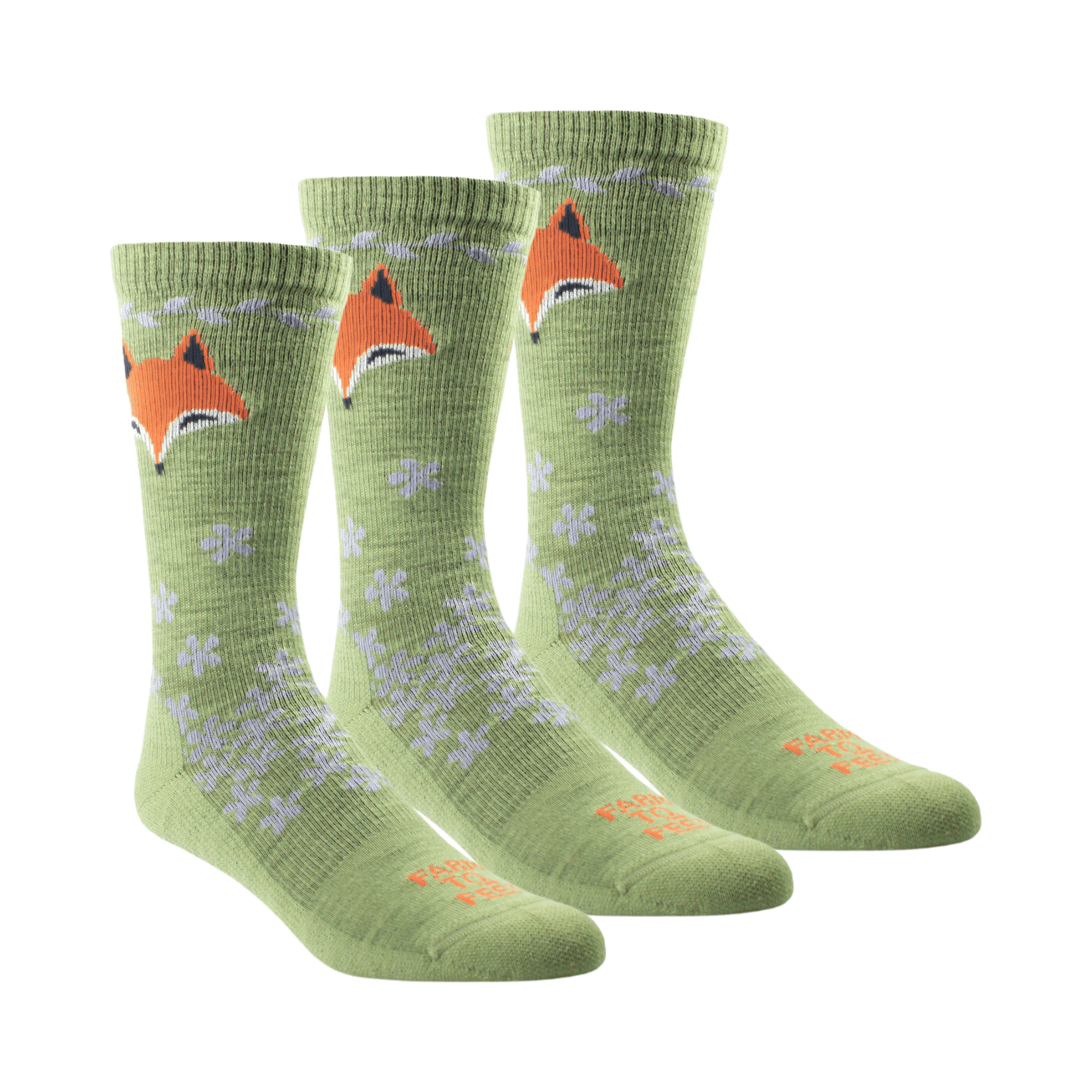 Farm to Feet Womens Emeryville Fox Graphic Crew 3-Pack Socks  -  Small / Mosstone