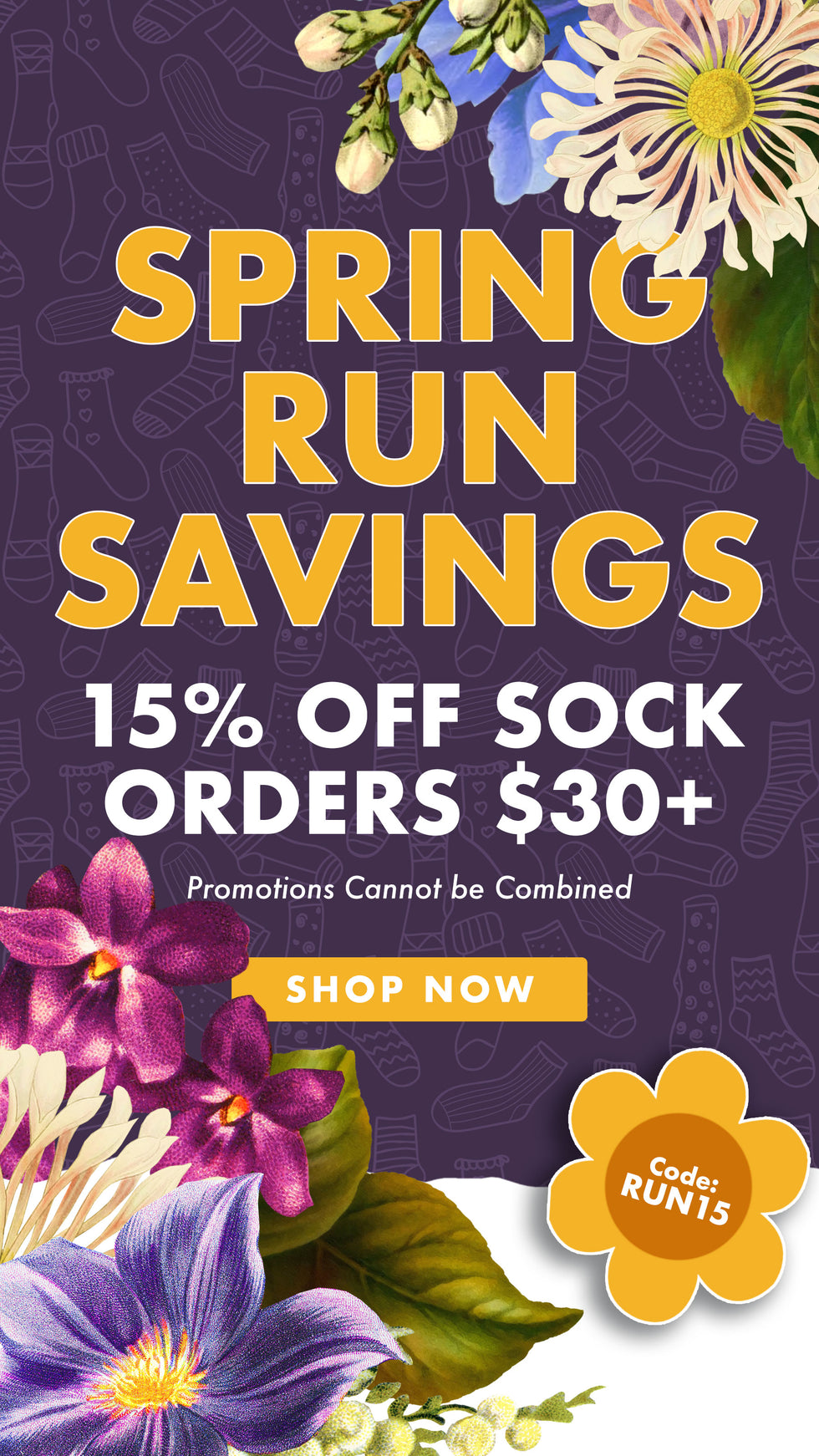 Spring Run Savings 15% Off Sock Orders $30+ Code RUN15