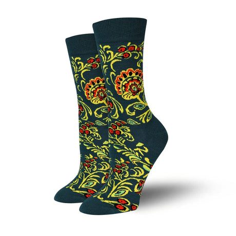 Bambukas Womens Rustic Floral Pattern Crew Socks  -  One Size Fits Most / Floral