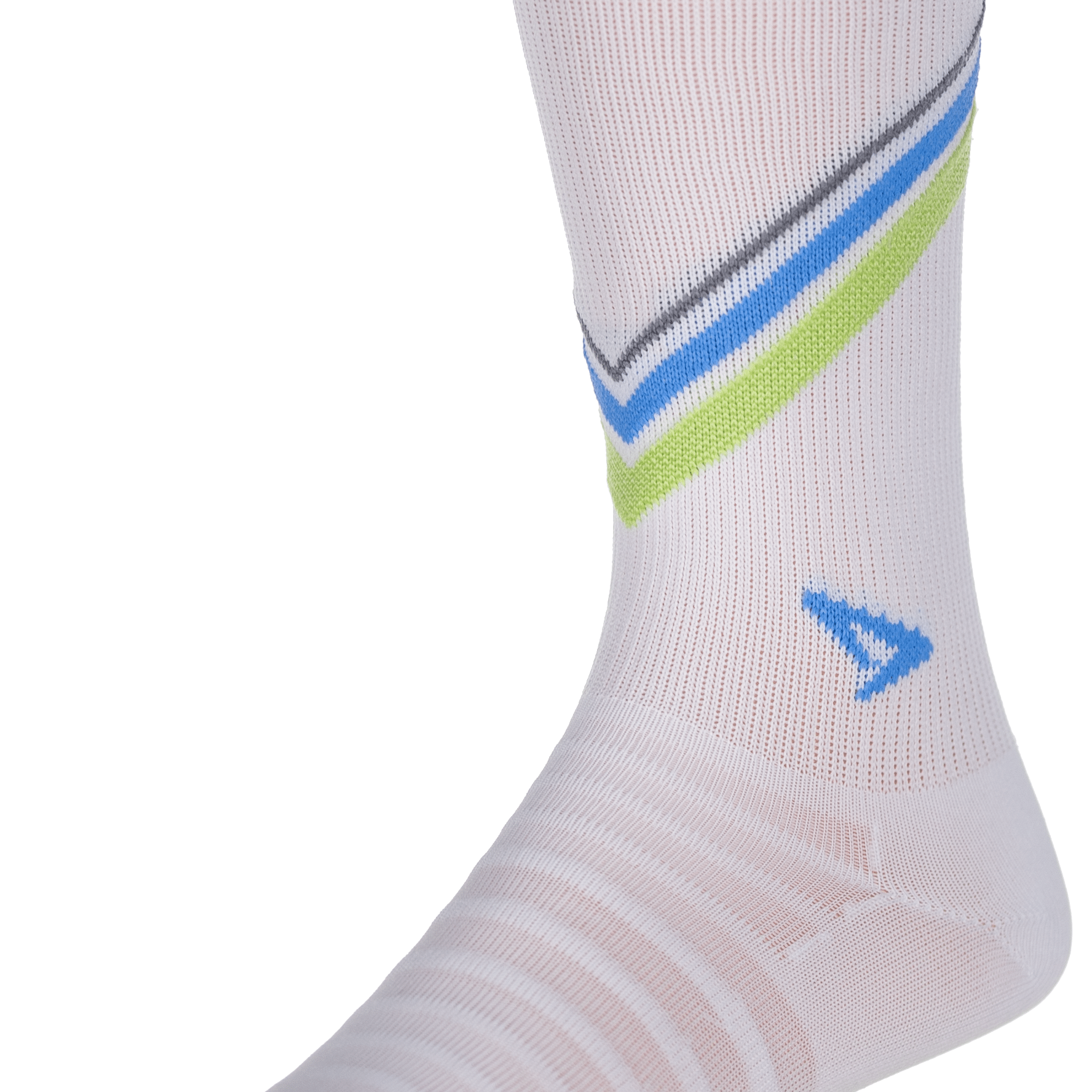 Drymax Hyper Thin Running Crew Socks  -  Small / White w/Lime/Sky Blue/Dark Gray Stripes