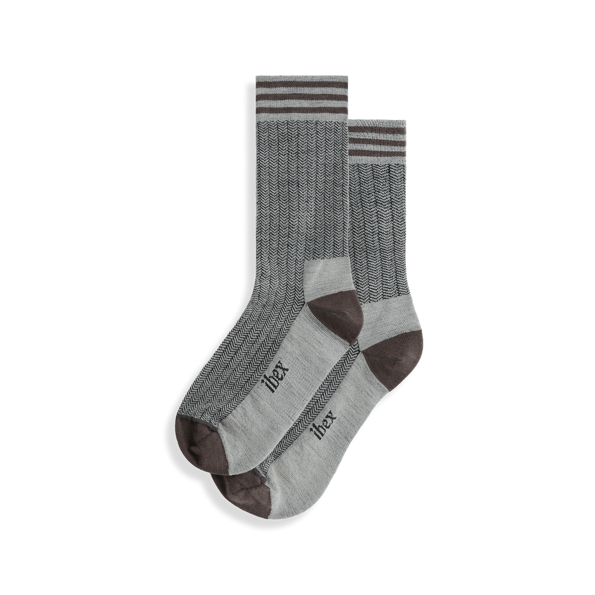 Ibex Nomad Herringbone Crew Socks - Small / Desert Tan/Turkish Coffee