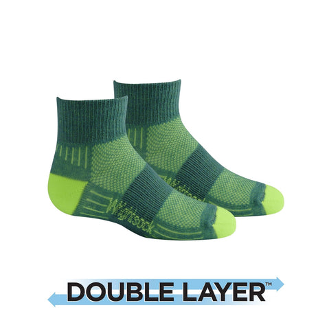 Wrightsock Kids Double-Layer Coolmesh II Lightweight Quarter Socks  -  X-Small / Gray/Yellow