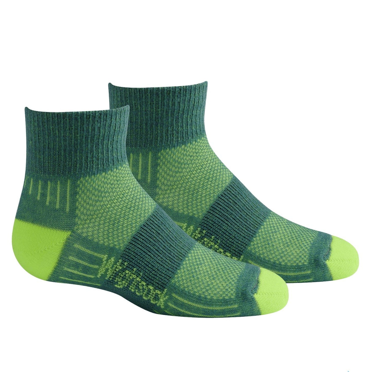 Wrightsock Kids Double-Layer Coolmesh II Lightweight Quarter Socks - X-Small / Gray/Yellow