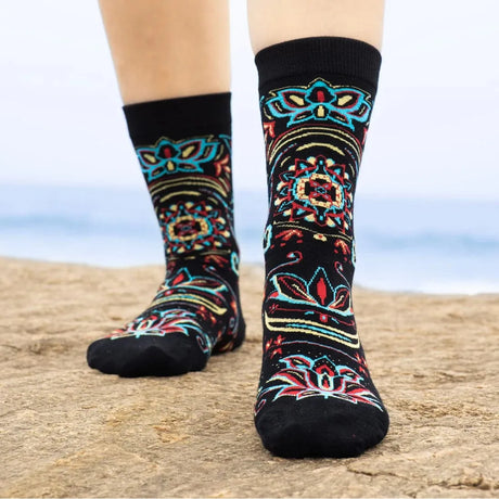 Bambukas Womens Boho Lotus Crew Socks  -  One Size Fits Most / Boho Lotus