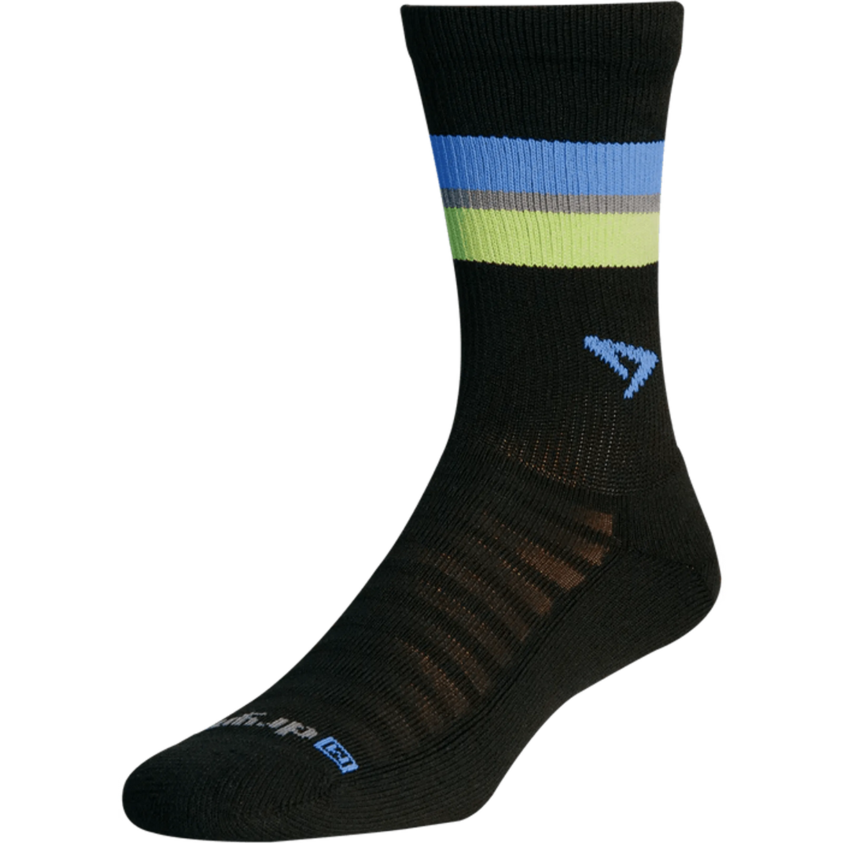 Drymax Running Lite Mesh Crew Socks  -  Small / Black w/ Skyblue/Lime/Dark Gray Stripes
