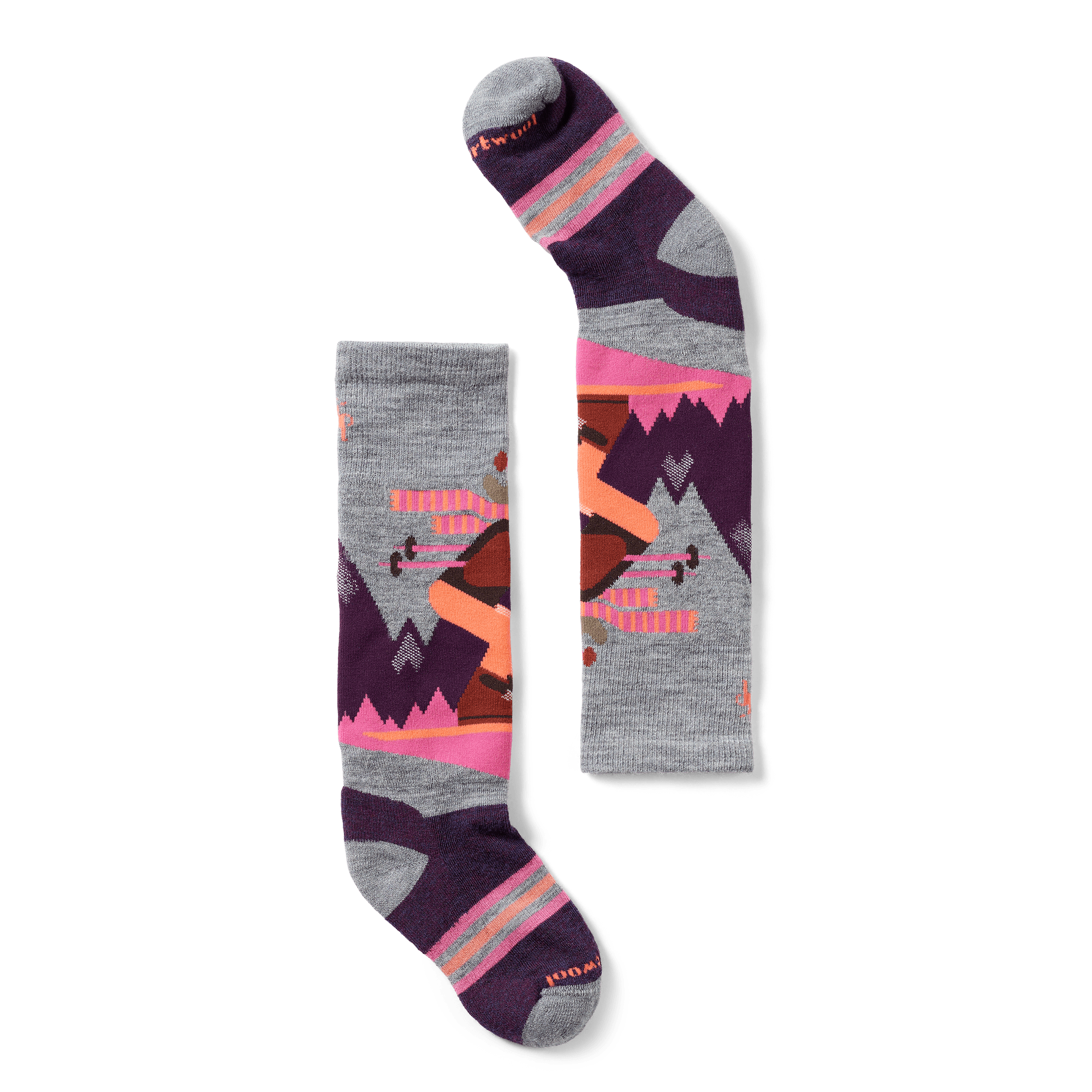 Smartwool Kids Wintersport Full Cushion Mountain Moose Pattern Knee-High Socks  -  Medium / Light Gray/Pink