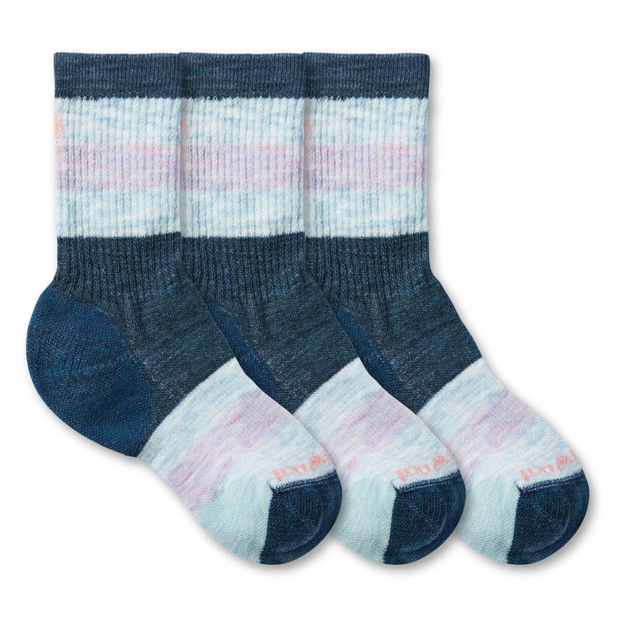 Smartwool Kids Hike Full Cushion Striped Crew 3-Pack Socks  -  Small / Twilight Blue