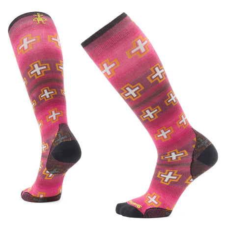 Smartwool Womens Ski Zero Cushion Paths Crossed Print Over-the-Calf Socks - Clearance  -  Medium / Power Pink